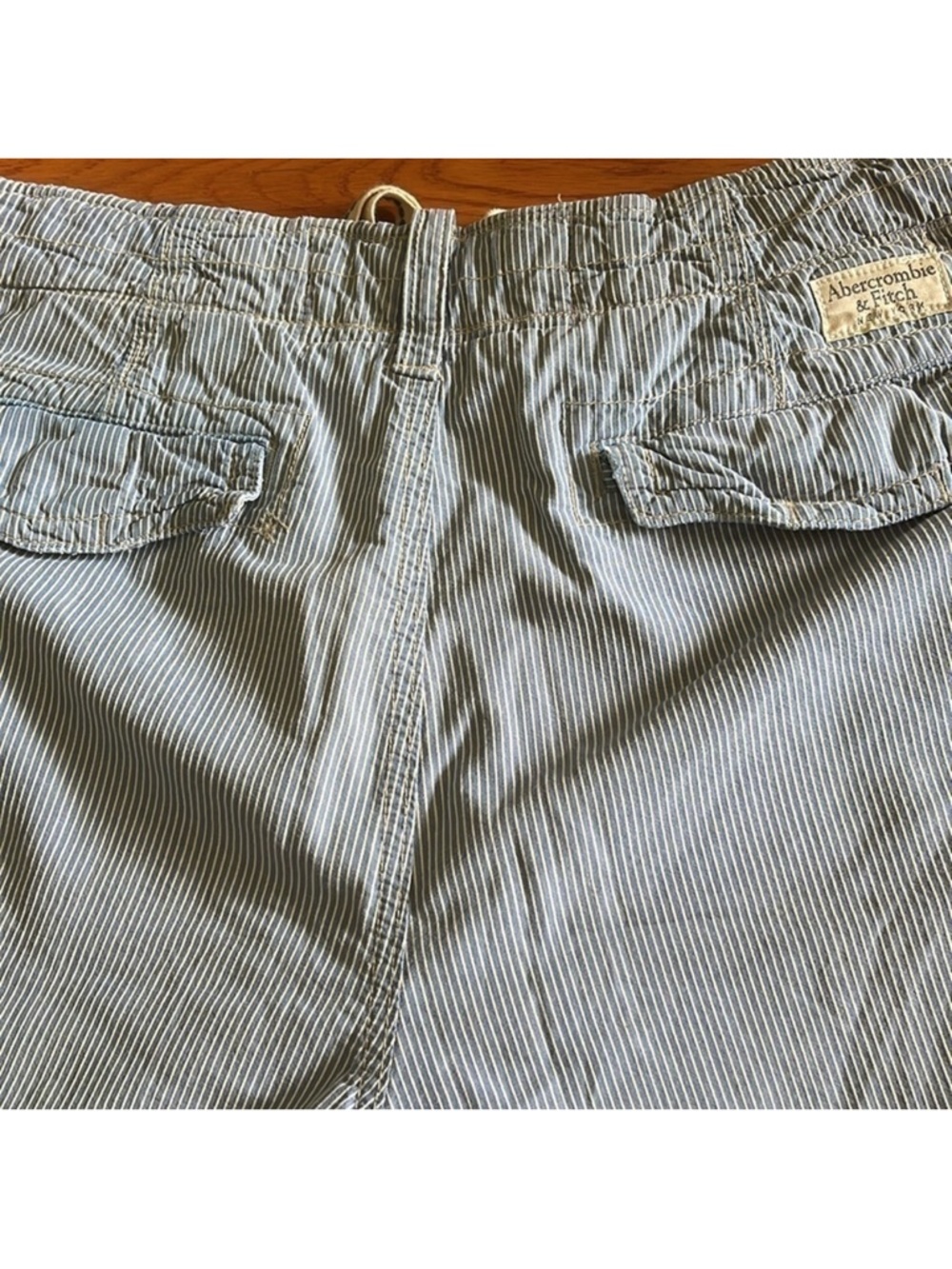 Abercrombie & Fitch Blue White Pinstripe Shorts High Rise Button Fly 32 - Picture 8 of 9